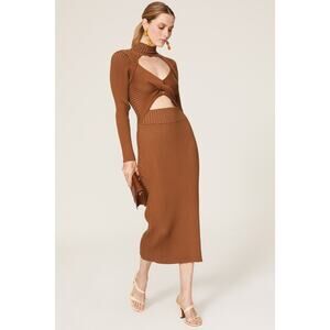 Amur Guadalupe Brown Ribbed Knit Cutout Midi Dress Size M